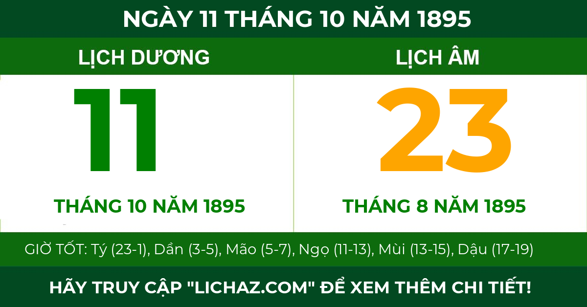 lịch âm ngày 11 tháng 10 năm 1895