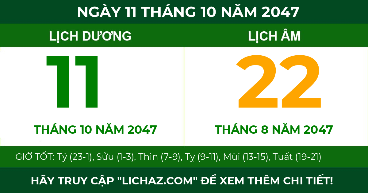 lịch âm ngày 11 tháng 10 năm 2047