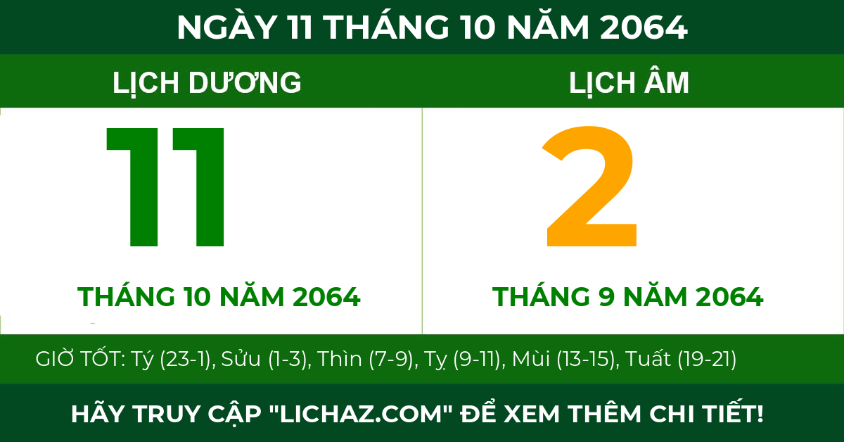 lịch âm ngày 11 tháng 10 năm 2064