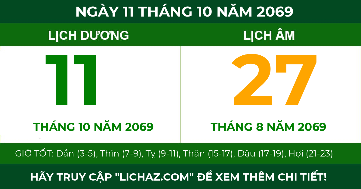 lịch âm ngày 11 tháng 10 năm 2069