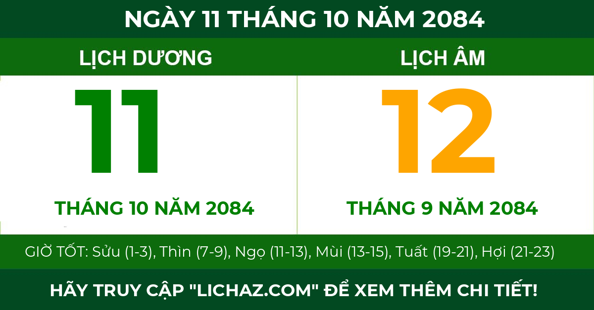 lịch âm ngày 11 tháng 10 năm 2084
