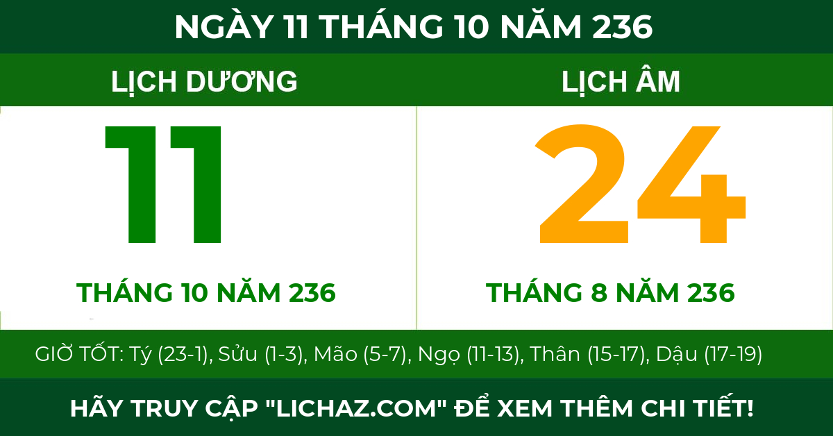 lịch âm ngày 11 tháng 10 năm 236