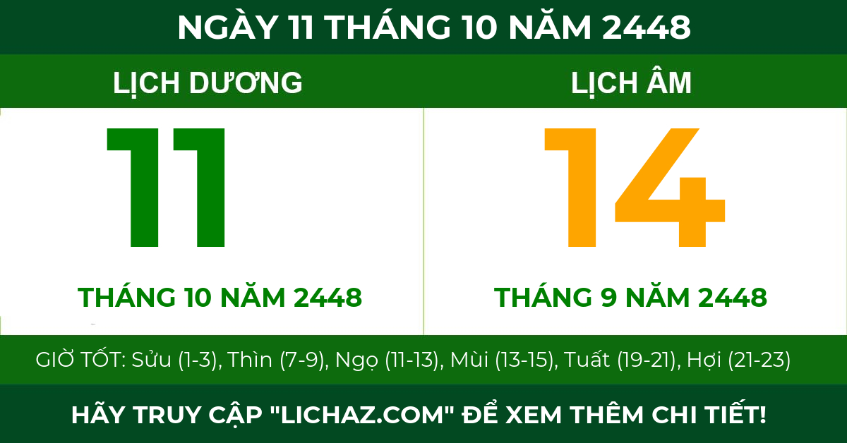 lịch âm ngày 11 tháng 10 năm 2448