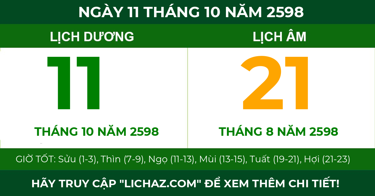 lịch âm ngày 11 tháng 10 năm 2598