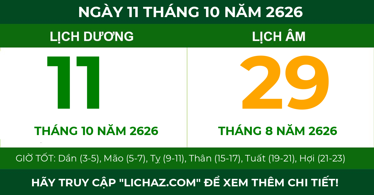lịch âm ngày 11 tháng 10 năm 2626