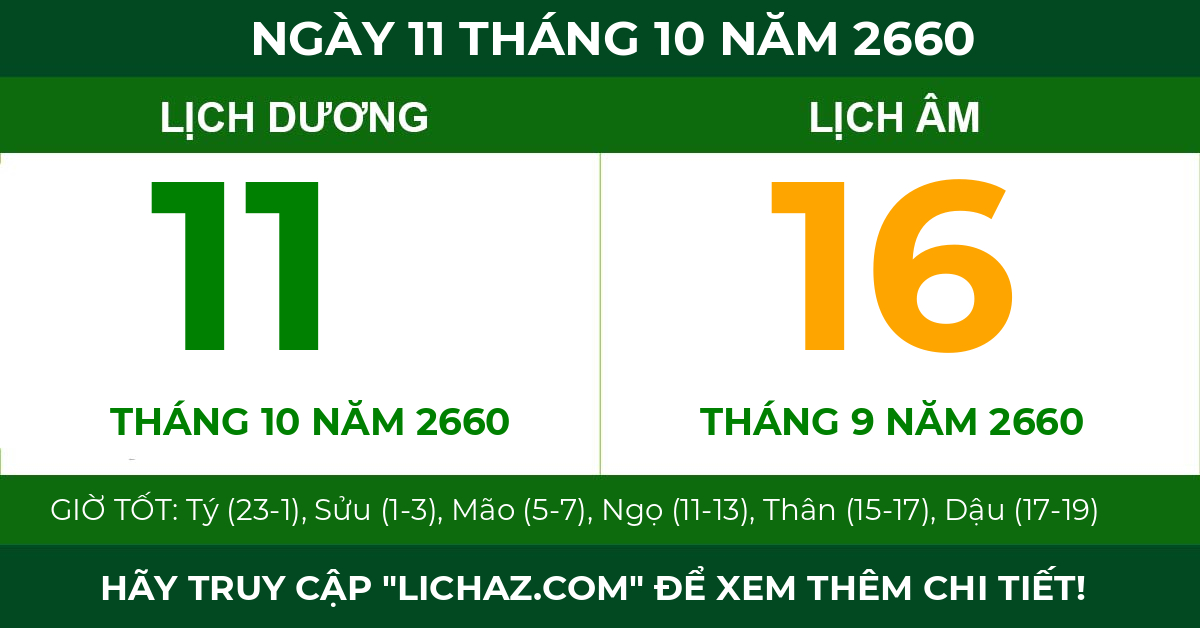 lịch âm ngày 11 tháng 10 năm 2660