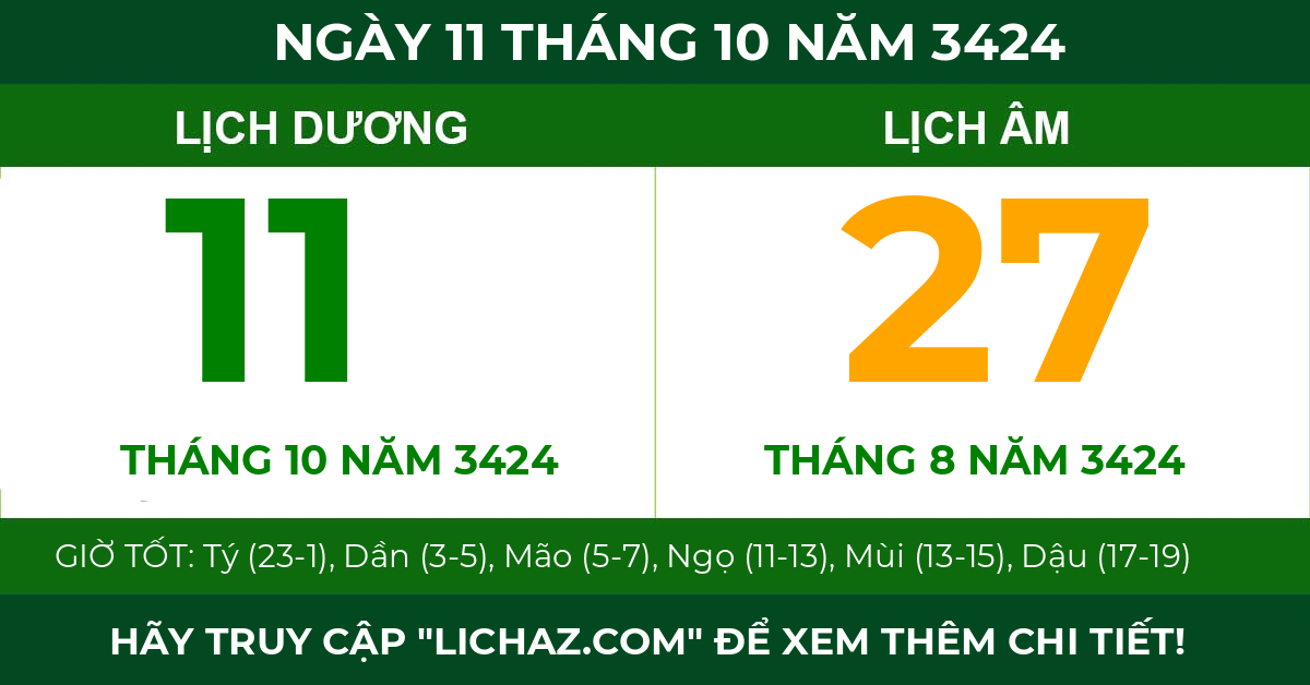 lịch âm ngày 11 tháng 10 năm 3424