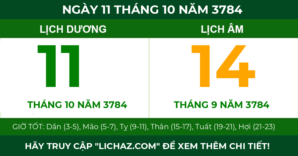 lịch âm ngày 11 tháng 10 năm 3784