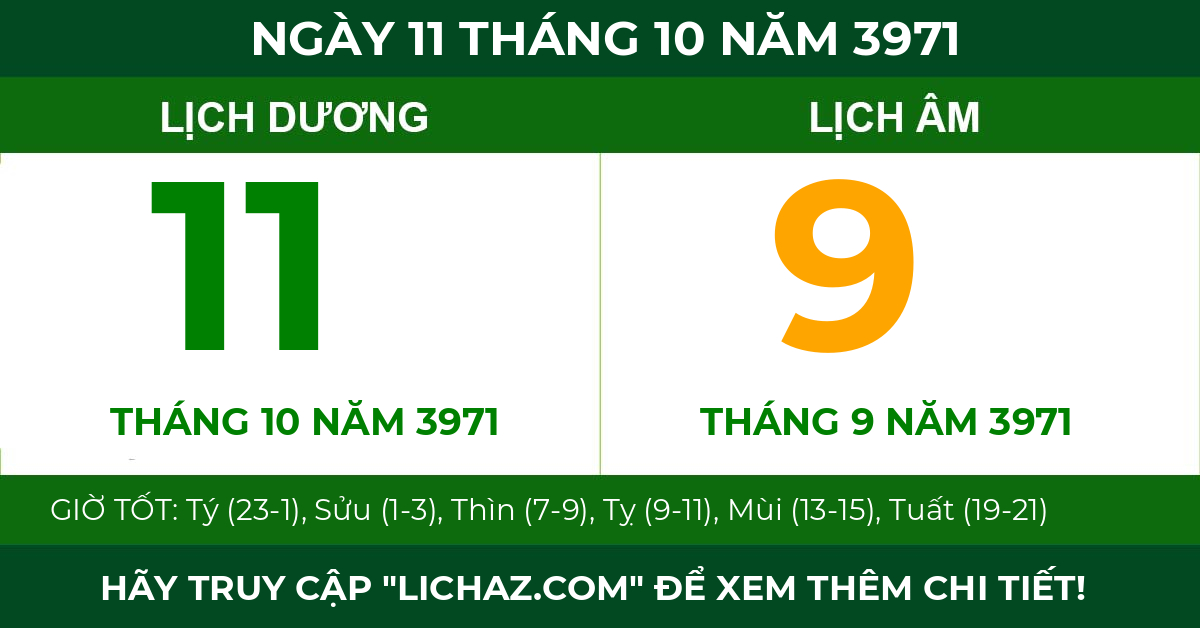 lịch âm ngày 11 tháng 10 năm 3971
