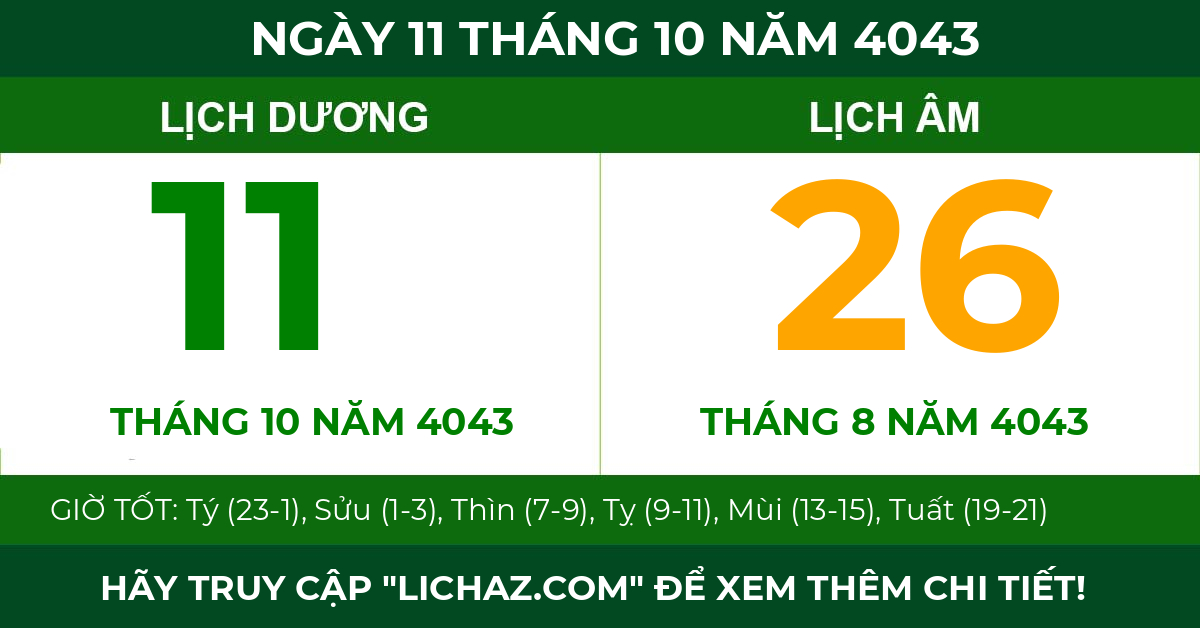 lịch âm ngày 11 tháng 10 năm 4043