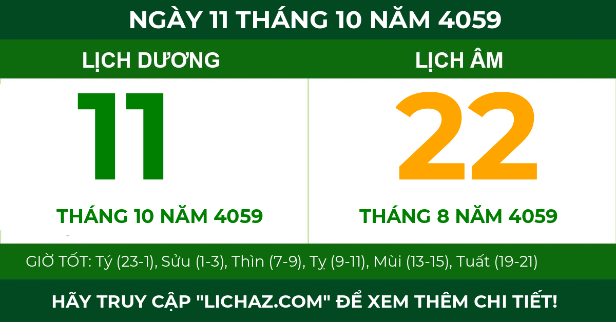 lịch âm ngày 11 tháng 10 năm 4059
