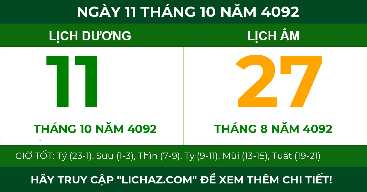 lịch âm ngày 11 tháng 10 năm 4092