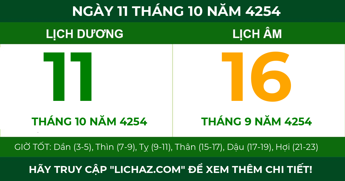 lịch âm ngày 11 tháng 10 năm 4254