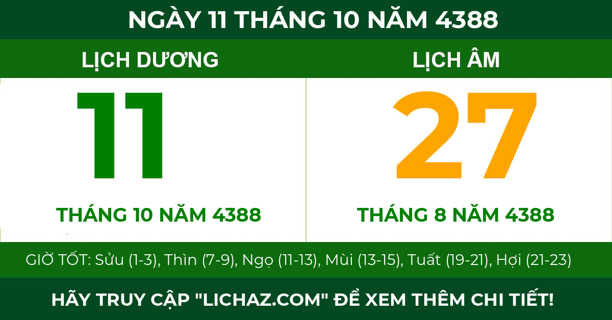 lịch âm ngày 11 tháng 10 năm 4388