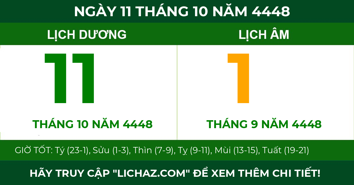 lịch âm ngày 11 tháng 10 năm 4448