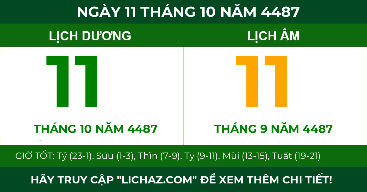 lịch âm ngày 11 tháng 10 năm 4487