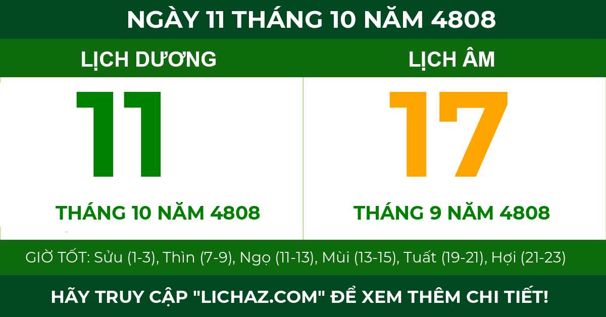 lịch âm ngày 11 tháng 10 năm 4808