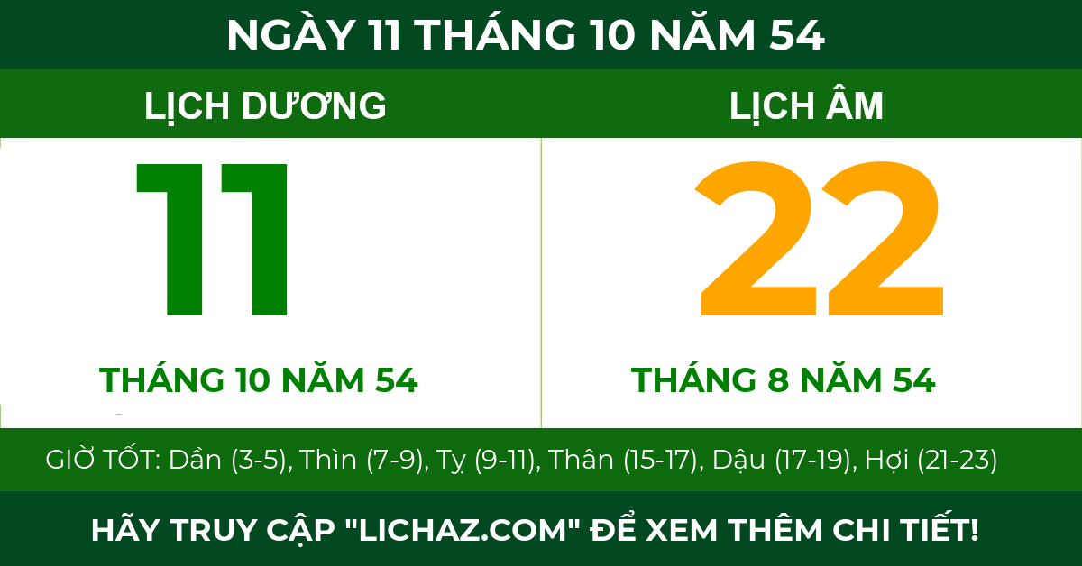 lịch âm ngày 11 tháng 10 năm 54