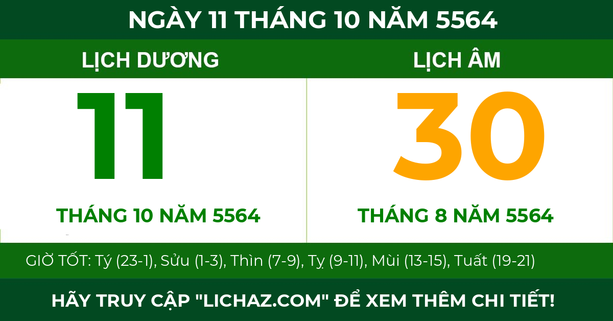 lịch âm ngày 11 tháng 10 năm 5564
