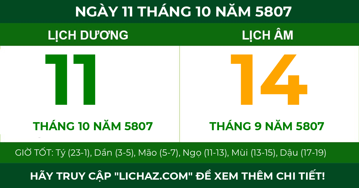 lịch âm ngày 11 tháng 10 năm 5807