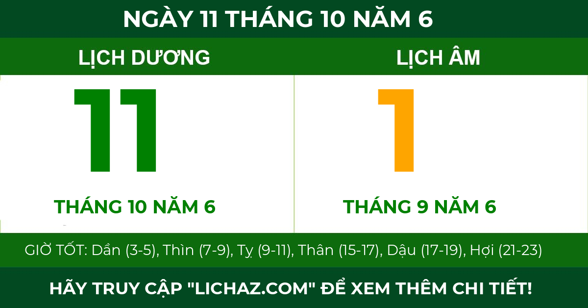 lịch âm ngày 11 tháng 10 năm 6