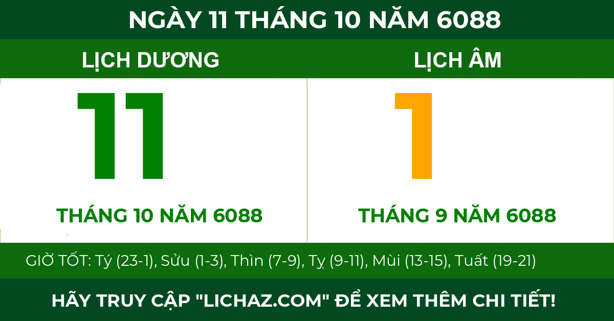 lịch âm ngày 11 tháng 10 năm 6088
