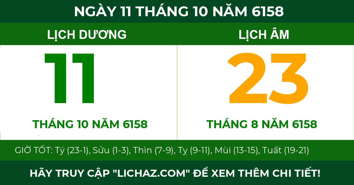 lịch âm ngày 11 tháng 10 năm 6158