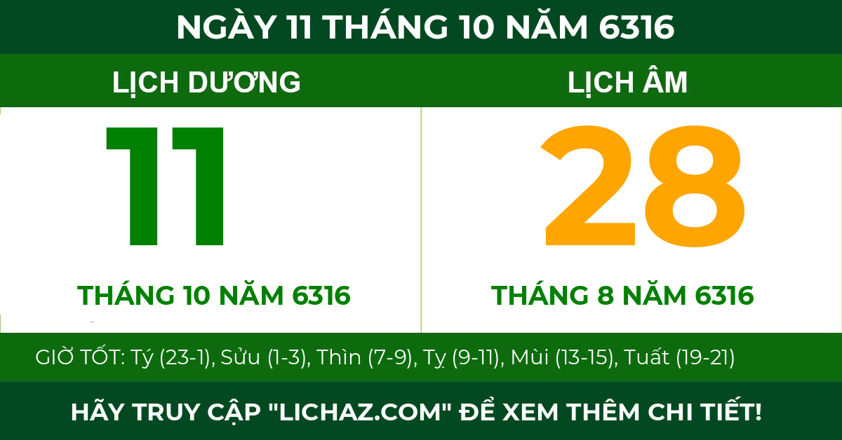 lịch âm ngày 11 tháng 10 năm 6316