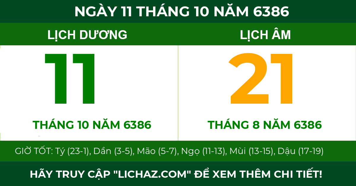 lịch âm ngày 11 tháng 10 năm 6386
