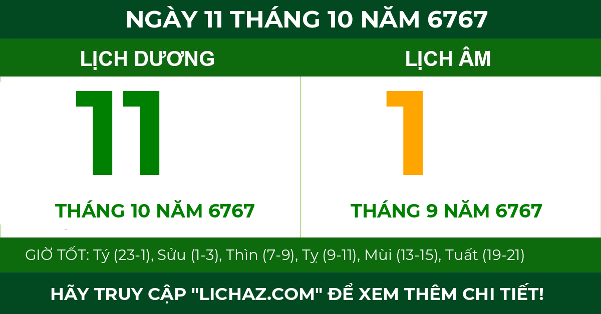 lịch âm ngày 11 tháng 10 năm 6767