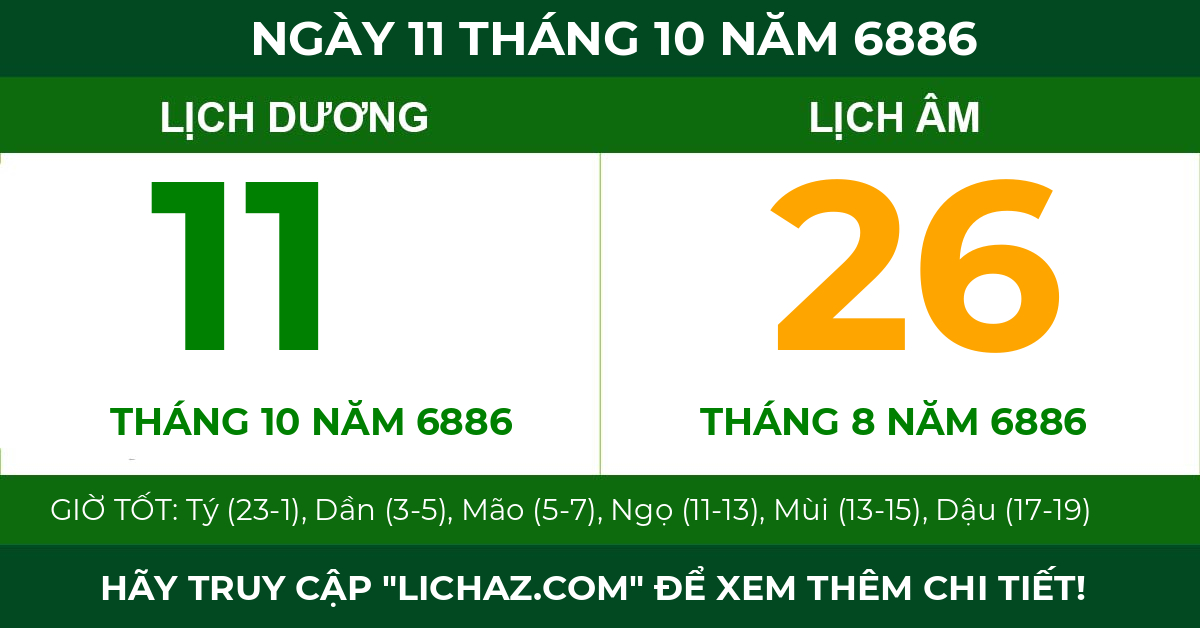 lịch âm ngày 11 tháng 10 năm 6886