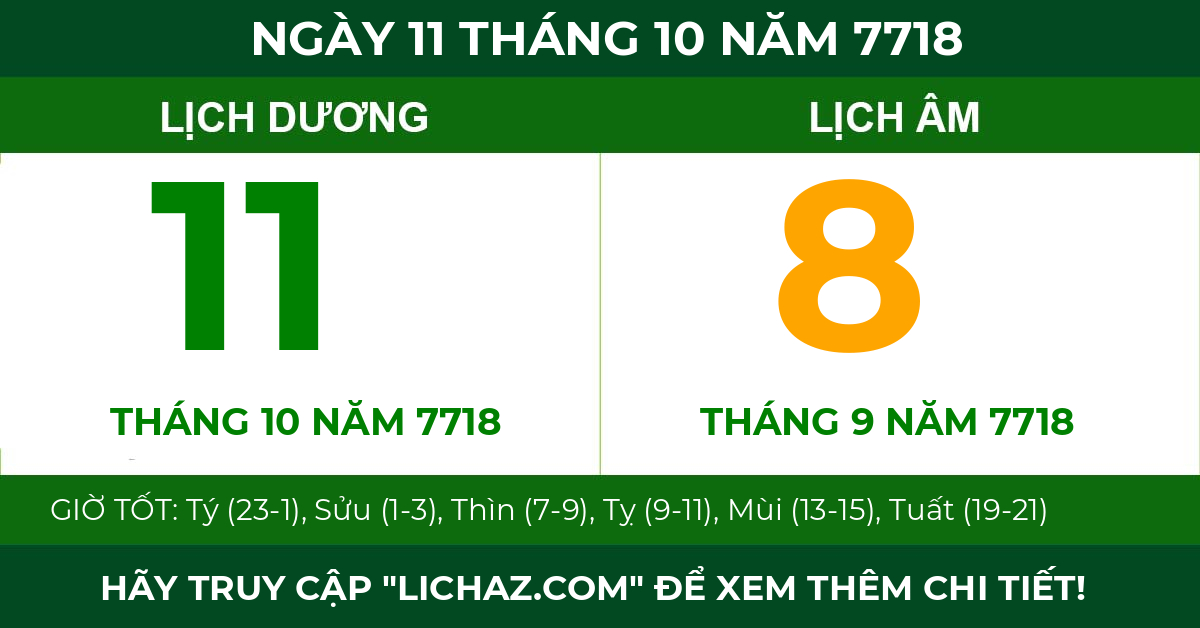 lịch âm ngày 11 tháng 10 năm 7718