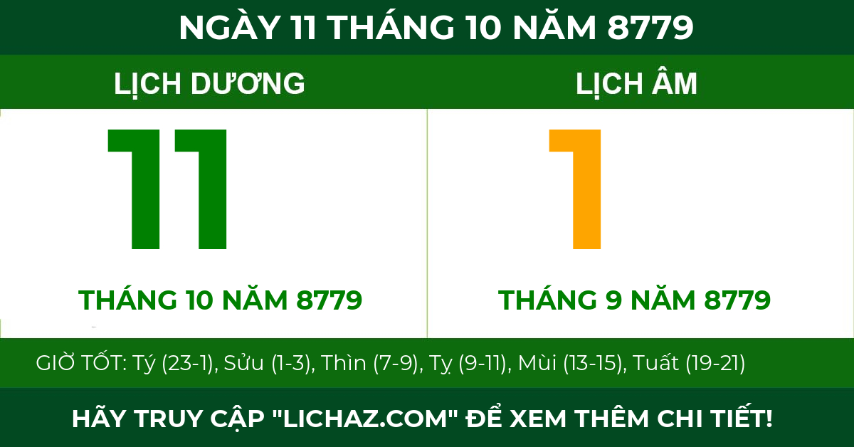 lịch âm ngày 11 tháng 10 năm 8779