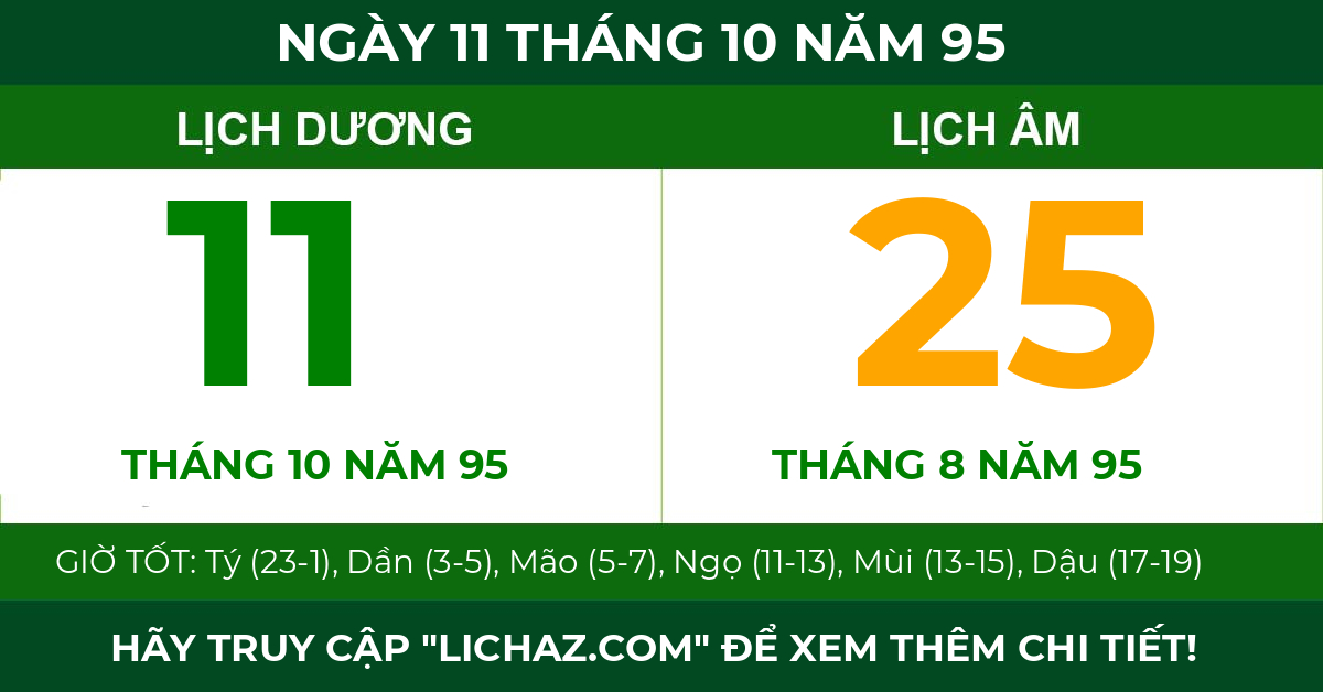 lịch âm ngày 11 tháng 10 năm 95