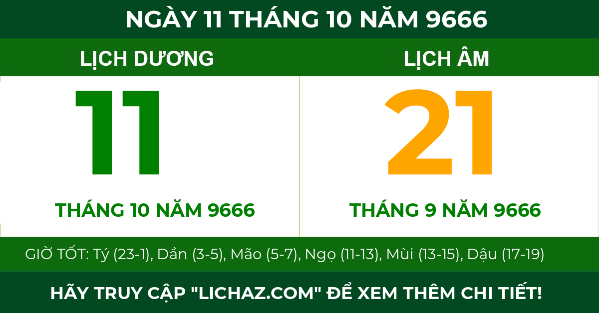 lịch âm ngày 11 tháng 10 năm 9666