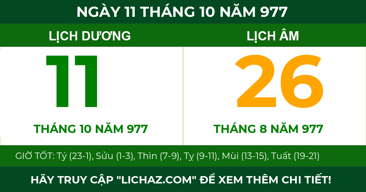 lịch âm ngày 11 tháng 10 năm 977