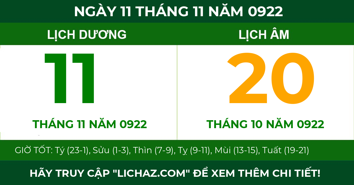 lịch âm ngày 11 tháng 11 năm 0922