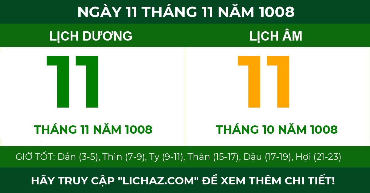 lịch âm ngày 11 tháng 11 năm 1008