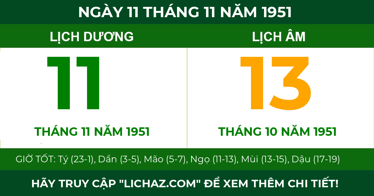 lịch âm ngày 11 tháng 11 năm 1951