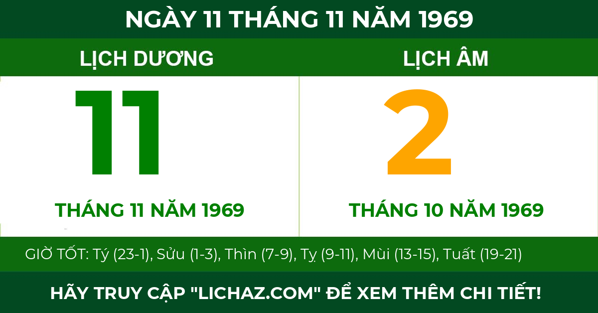 lịch âm ngày 11 tháng 11 năm 1969