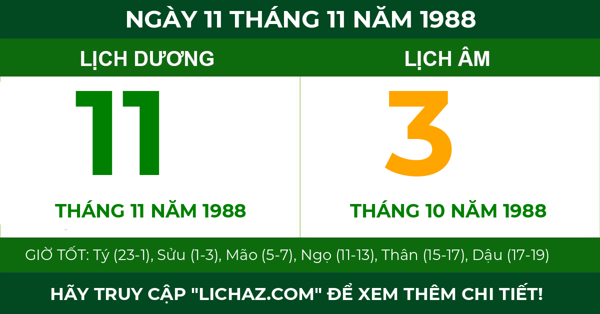 lịch âm ngày 11 tháng 11 năm 1988