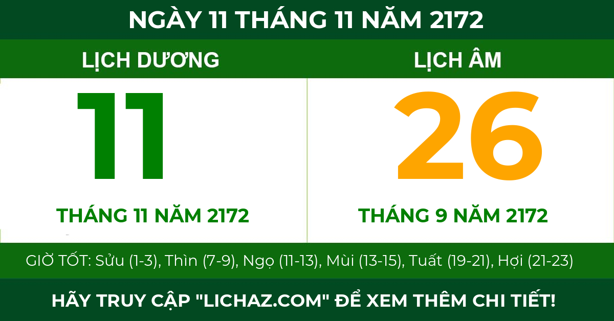 lịch âm ngày 11 tháng 11 năm 2172