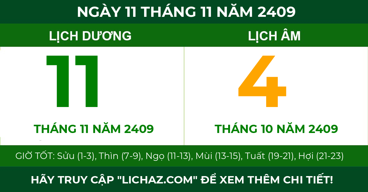 lịch âm ngày 11 tháng 11 năm 2409