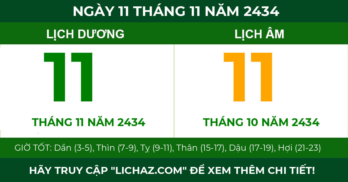 lịch âm ngày 11 tháng 11 năm 2434