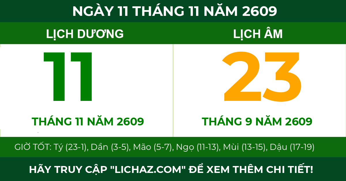 lịch âm ngày 11 tháng 11 năm 2609