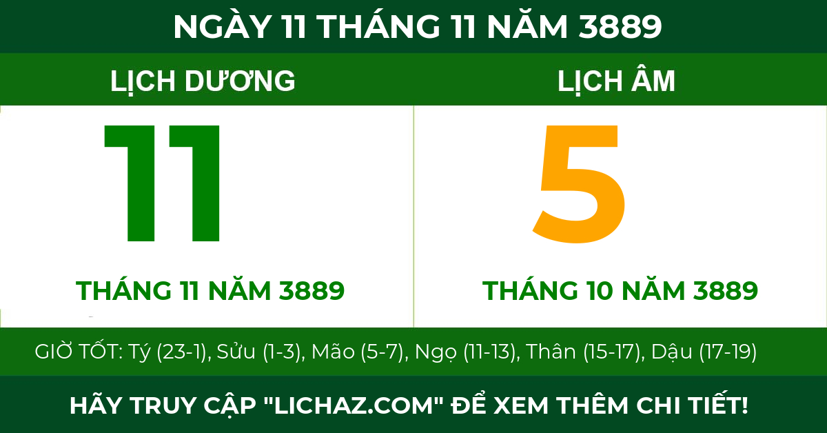 lịch âm ngày 11 tháng 11 năm 3889