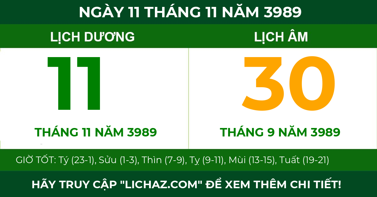 lịch âm ngày 11 tháng 11 năm 3989