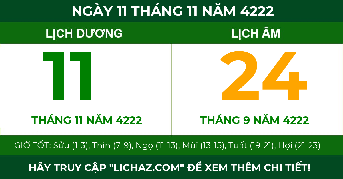 lịch âm ngày 11 tháng 11 năm 4222
