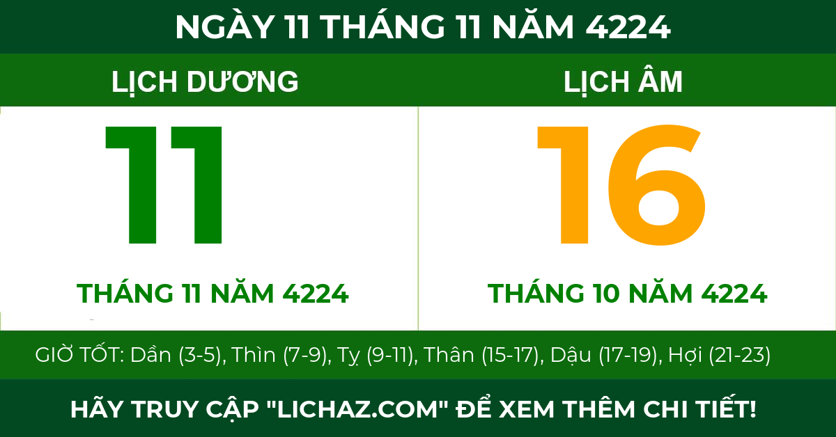 lịch âm ngày 11 tháng 11 năm 4224