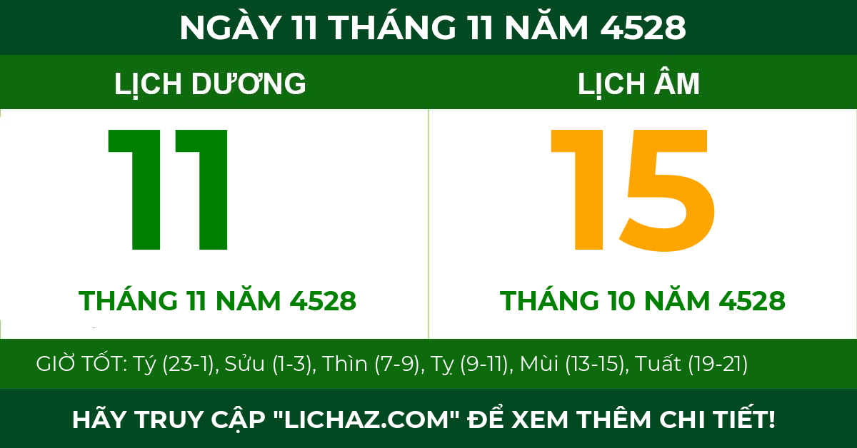 lịch âm ngày 11 tháng 11 năm 4528